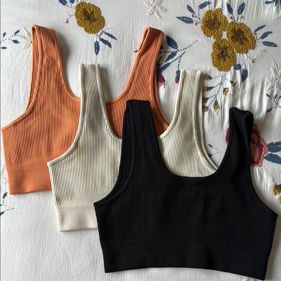 Ribbed Knit Sports Bras in Orange, Cream, and Black - Picture 2 of 2